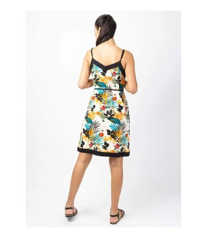 Robe Courte Fluide Fines Bretelles PALMA Imprimé Tropical Blanc Coton Du Monde 4 Robe Courte Fluide Fines Bretelles PALMA Imprimé Tropical Blanc Coton Du Monde – Image 4