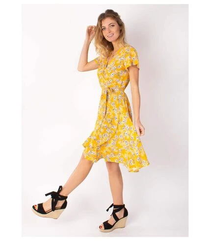 Robe Courte MARIKA Fluide Cache-cœur Fleurie Jaune Coton Du Monde 3 Robe Courte MARIKA Fluide Cache-cœur Fleurie Jaune Coton Du Monde – Image 3