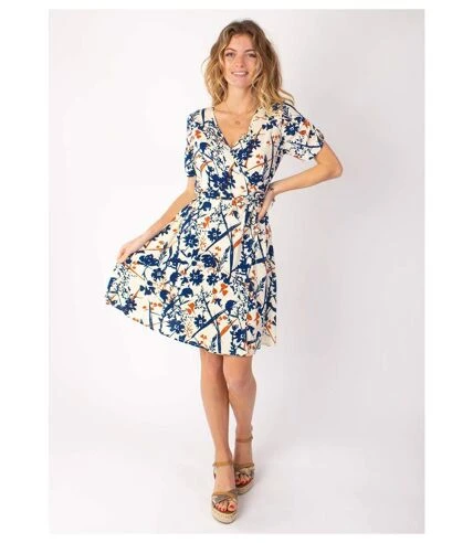 Robe Courte Cache Cœur Manches Froncées LOUNA Motif Floral Beige Coton Du Monde 3 Robe Courte Cache Cœur Manches Froncées LOUNA Motif Floral Beige Coton Du Monde – Image 3