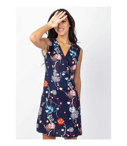 Robe Courte Cache Cœur Chic SHARLA Imprimé Floral Bleu Coton Du Monde 2 Robe Courte Cache Cœur Chic SHARLA Imprimé Floral Bleu Coton Du Monde – Image 2