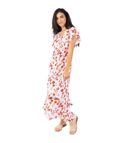 Robe Longue à Volants KENDRA Imprimé Fleurs De Cerisier Blanc Coton Du Monde 1 Robe Longue à Volants KENDRA Imprimé Fleurs De Cerisier Blanc Coton Du Monde