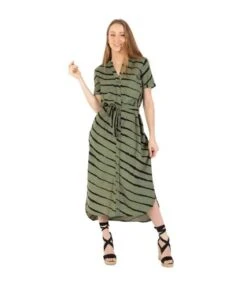 Robe Chemise High Low SHEILA Tie And Dye Kaki Coton Du Monde