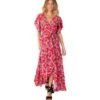 Robe Longue SAKURA Bohème Imprimé Fleuri Rouge Coton Du Monde