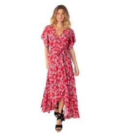 Robe Longue SAKURA Bohème Imprimé Fleuri Rouge Coton Du Monde