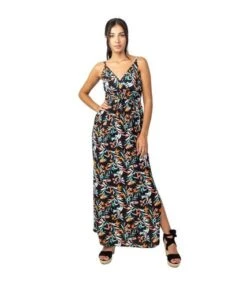 Robe Longue Fluide GLORIA Fines Bretelles Imprimé Feuillage Coton Du Monde