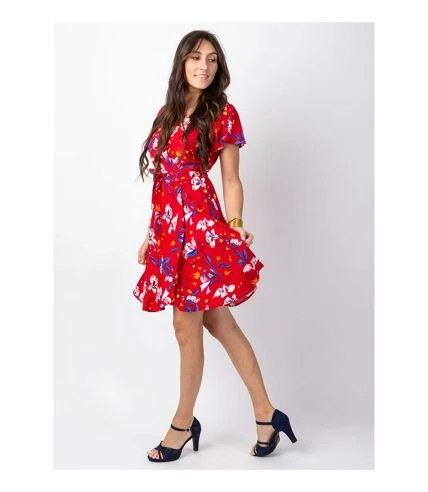 Robe Courte MARIKA Fluide Cache-cœur Imprimé Rouge Pétale Coton Du Monde 3 Robe Courte MARIKA Fluide Cache-cœur Imprimé Rouge Pétale Coton Du Monde – Image 3