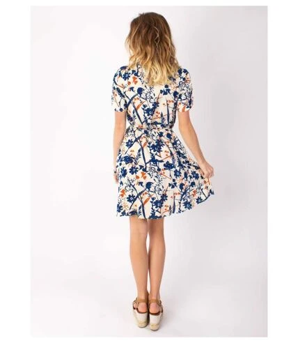 Robe Courte Cache Cœur Manches Froncées LOUNA Motif Floral Beige Coton Du Monde 5 Robe Courte Cache Cœur Manches Froncées LOUNA Motif Floral Beige Coton Du Monde – Image 5