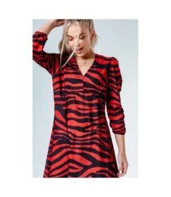 Hype - Robe - Femme (Rouge Orangé / Noir) - UTHY2746 -BelleTendance Soldes Boutique 298623F72987DA1BB0AA733C19BA96AA4922EFC4CCE3B762B5F3E502939DD54A