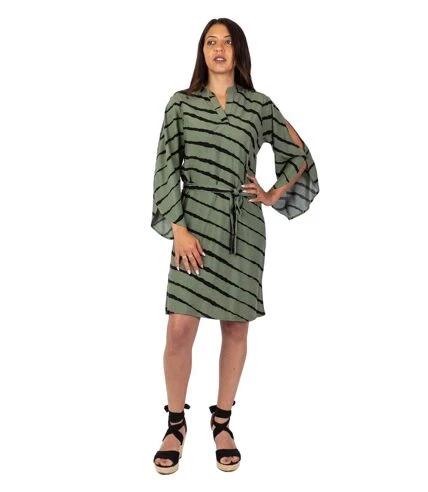 Robe Courte Manches Fendues PAULA Tie And Dye Kaki Coton Du Monde 1 Robe Courte Manches Fendues PAULA Tie And Dye Kaki Coton Du Monde