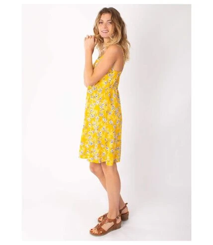 Robe Courte Fines Bretelles BEA Fleurie Jaune Coton Du Monde 3 Robe Courte Fines Bretelles BEA Fleurie Jaune Coton Du Monde – Image 3