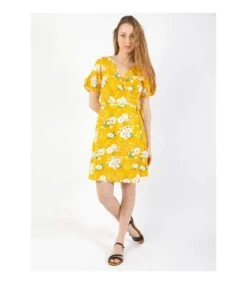 Robe Courte Cache Cœur Manches Froncées LOUNA Imprimé Fleuri Jaune Coton Du Monde -BelleTendance Soldes Boutique 4B14CD2BB44740DFBECA653A4E00A5449027D09AF48BC19EA5CD14A5FB033171