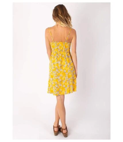Robe Courte Fines Bretelles BEA Fleurie Jaune Coton Du Monde 4 Robe Courte Fines Bretelles BEA Fleurie Jaune Coton Du Monde – Image 4