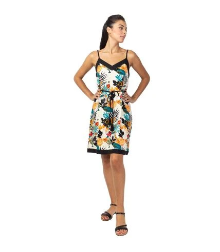 Robe Courte Fluide Fines Bretelles PALMA Imprimé Tropical Blanc Coton Du Monde 1 Robe Courte Fluide Fines Bretelles PALMA Imprimé Tropical Blanc Coton Du Monde