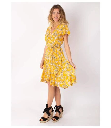 Robe Courte MARIKA Fluide Cache-cœur Fleurie Jaune Coton Du Monde 2 Robe Courte MARIKA Fluide Cache-cœur Fleurie Jaune Coton Du Monde – Image 2