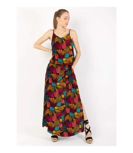 Robe Longue Fendue ASSILIA Imprimé Tropical Palme Orange Coton Du Monde 4 Robe Longue Fendue ASSILIA Imprimé Tropical Palme Orange Coton Du Monde – Image 4