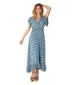 Robe Longue à Volants KENDRA Imprimé Tie And Dye Vert Coton Du Monde