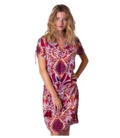 Robe Légère à Manches Courtes ALEXANDRA Imprimé Ethnique Rouge Coton Du Monde