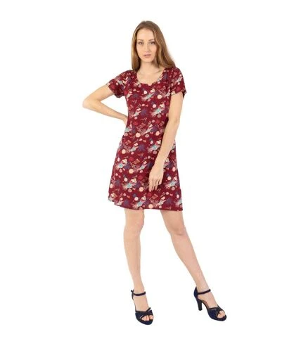 Robe Courte NATALIA Manches Courtes Imprimé Paon Coton Du Monde 1 Robe Courte NATALIA Manches Courtes Imprimé Paon Coton Du Monde