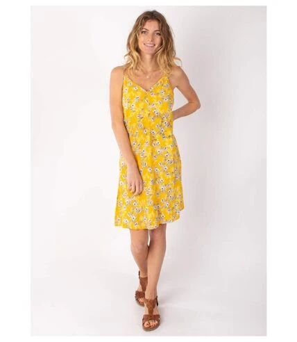 Robe Courte Fines Bretelles BEA Fleurie Jaune Coton Du Monde 2 Robe Courte Fines Bretelles BEA Fleurie Jaune Coton Du Monde – Image 2