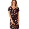 Robe Courte Fluide NATALIA Manches Courtes Imprimé Fleuri Noir Coton Du Monde