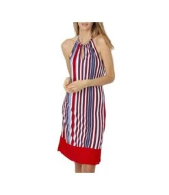 Robe Estivale Dos Nu Elegant Stripes Rouge Admas