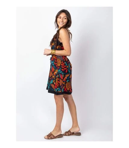 Robe Courte Fluide Fines Bretelles PALMA Imprimé Tropical Noir Coton Du Monde 3 Robe Courte Fluide Fines Bretelles PALMA Imprimé Tropical Noir Coton Du Monde – Image 3