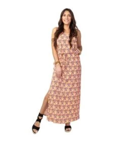 Robe Longue Fleurie SAVANA Larges Bretelles Avec Ceinture Coton Du Monde