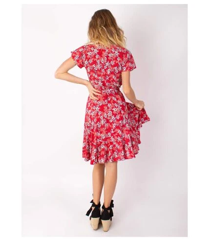 Robe Courte MARIKA Fluide Cache-cœur Fleurie Rouge Coton Du Monde 4 Robe Courte MARIKA Fluide Cache-cœur Fleurie Rouge Coton Du Monde – Image 4