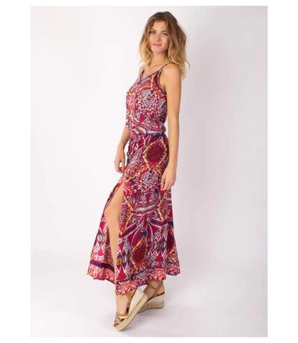Robe Longue Fendue Fines Bretelles ALBA Imprimé Ethnique Rouge Coton Du Monde 3 Robe Longue Fendue Fines Bretelles ALBA Imprimé Ethnique Rouge Coton Du Monde – Image 3