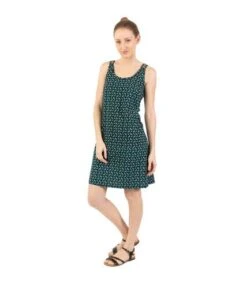 Robe Courte Fines Bretelles SYLVIA Imprimé Ethnique Vert Coton Du Monde