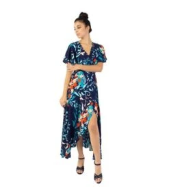 Robe Longue SAKURA Bohème Imprimé Japonisant Bleu Coton Du Monde