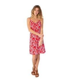 Robe Courte Fines Bretelles BEA Fleurie Rouge Coton Du Monde