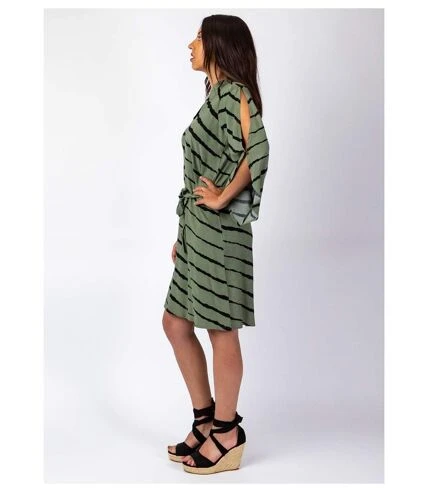 Robe Courte Manches Fendues PAULA Tie And Dye Kaki Coton Du Monde 3 Robe Courte Manches Fendues PAULA Tie And Dye Kaki Coton Du Monde – Image 3