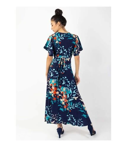 Robe Longue SAKURA Bohème Imprimé Japonisant Bleu Coton Du Monde 5 Robe Longue SAKURA Bohème Imprimé Japonisant Bleu Coton Du Monde – Image 5