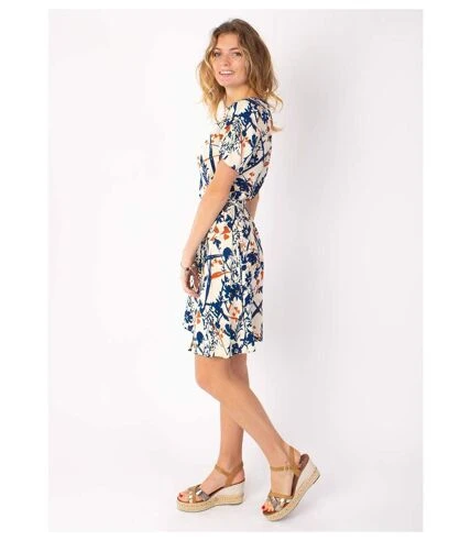 Robe Courte Cache Cœur Manches Froncées LOUNA Motif Floral Beige Coton Du Monde 4 Robe Courte Cache Cœur Manches Froncées LOUNA Motif Floral Beige Coton Du Monde – Image 4