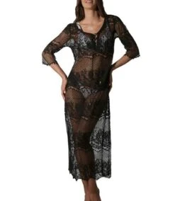 Robe De Plage Longue Dentelle Transparente Malibu Noir Luna Splendida