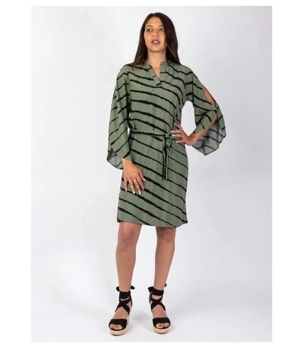 Robe Courte Manches Fendues PAULA Tie And Dye Kaki Coton Du Monde 2 Robe Courte Manches Fendues PAULA Tie And Dye Kaki Coton Du Monde – Image 2