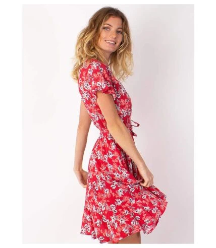 Robe Courte MARIKA Fluide Cache-cœur Fleurie Rouge Coton Du Monde 2 Robe Courte MARIKA Fluide Cache-cœur Fleurie Rouge Coton Du Monde – Image 2