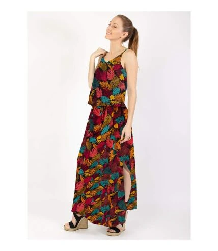 Robe Longue Fendue ASSILIA Imprimé Tropical Palme Orange Coton Du Monde 1 Robe Longue Fendue ASSILIA Imprimé Tropical Palme Orange Coton Du Monde