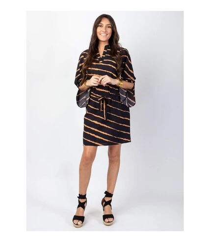 Robe Courte Manches Fendues PAULA Tie And Dye Noir Coton Du Monde 2 Robe Courte Manches Fendues PAULA Tie And Dye Noir Coton Du Monde – Image 2