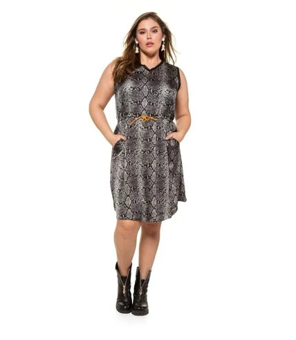 ULLA POPKEN Robe Look Serpent Coupe Droite Cordon De Serrage Gris 1 ULLA POPKEN Robe Look Serpent Coupe Droite Cordon De Serrage Gris