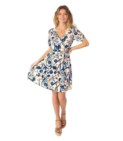 Robe Courte Cache Cœur Manches Froncées LOUNA Motif Floral Beige Coton Du Monde 1 Robe Courte Cache Cœur Manches Froncées LOUNA Motif Floral Beige Coton Du Monde