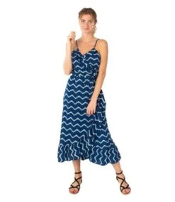 Robe Longue Fines Bretelles SACHA Tie And Dye Marine Coton Du Monde