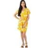 Robe Courte Manches Courtes Col V SERENA Fleurie Jaune Coton Du Monde